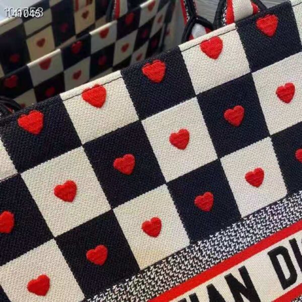 Dior Women Small Dioramour Dior Book Tote Black White Red D-Chess Heart Embroidery (6)
