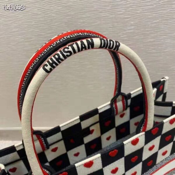 Dior Women Small Dioramour Dior Book Tote Black White Red D-Chess Heart Embroidery (7)