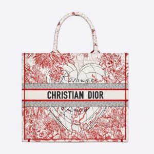 Dior Women Small Dioramour Dior Book Tote Red White D-Royaume D'Amour Embroidery