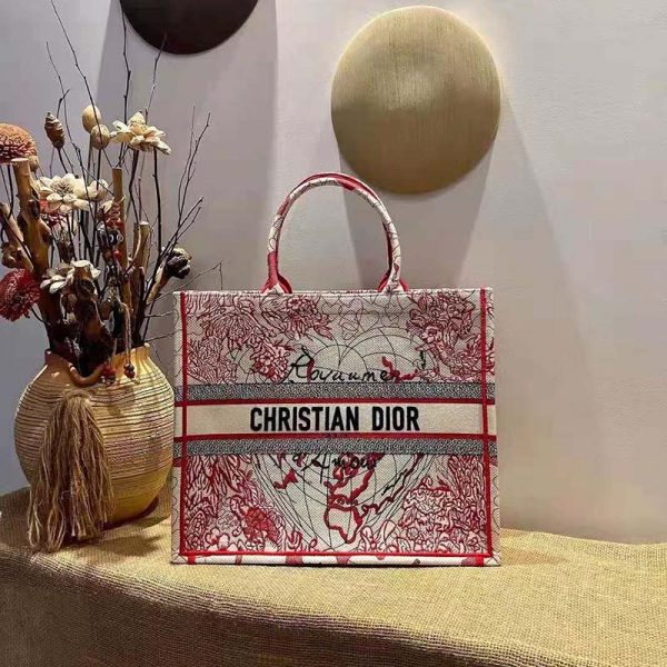 Dior Women Small Dioramour Dior Book Tote Red White D-Royaume D’Amour Embroidery (14)