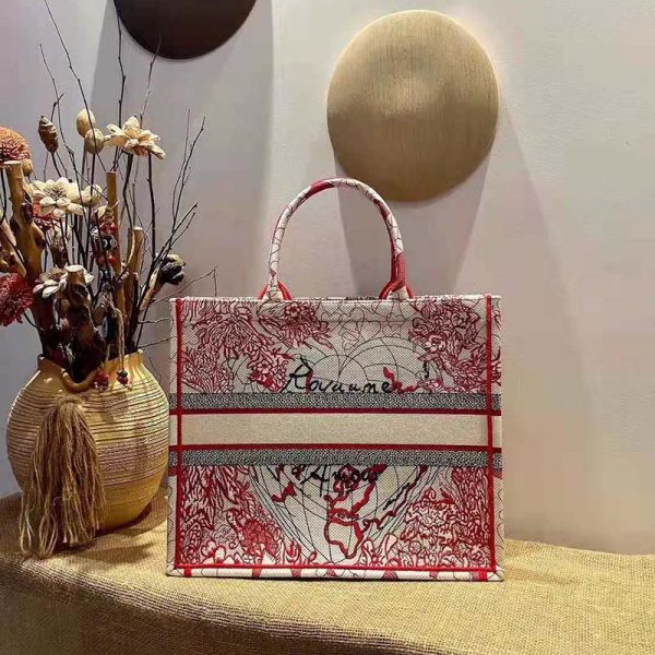 Dior Women Small Dioramour Dior Book Tote Red White D-Royaume D’Amour Embroidery (16)