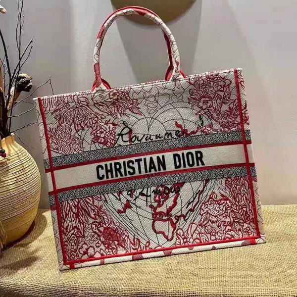 Dior Women Small Dioramour Dior Book Tote Red White D-Royaume D’Amour Embroidery (22)