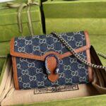 Gucci GG Unisex Dionysus Mini Chain Bag Dark Blue Ivory Eco Washed Organic GG Jacquard Denim - Imagen 2