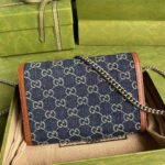 Gucci GG Unisex Dionysus Mini Chain Bag Dark Blue Ivory Eco Washed Organic GG Jacquard Denim - Imagen 3