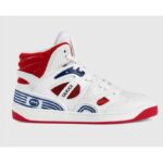 Baskets unisexes Gucci GG en maille blanche et rouge avec patch G entrelacés en caoutchouc