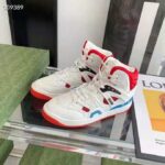 Gucci GG Unisex Gucci Basket Sneaker White and Red Mesh Rubber Interlocking G Patch – Image 5