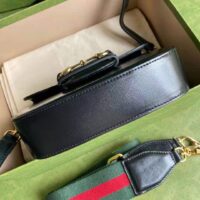 Gucci GG Unisex Gucci Horsebit 1955 Mini Bag Black Leather Green and Red Web