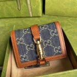 Gucci GG Unisex Jackie 1961 Card Case Wallet Dark Blue Ivory Eco Washed Organic GG Jacquard Denim - Image 2