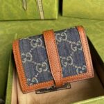 Gucci GG Unisex Jackie 1961 Card Case Wallet Dark Blue Ivory Eco Washed Organic GG Jacquard Denim - Image 3