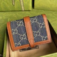 Gucci GG Unisex Jackie 1961 Card Case Wallet Dark Blue Ivory Eco Washed Organic GG Jacquard Denim