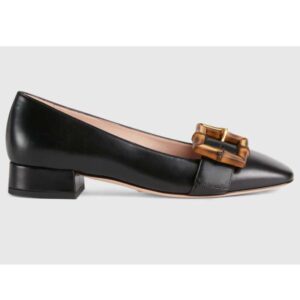 Gucci GG Women Ballet Flat with Bamboo Buckle Black Leather
