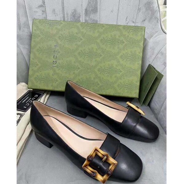 Gucci GG Women Ballet Flat with Bamboo Buckle Black Leather (7)