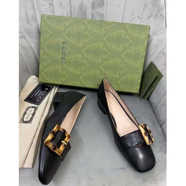 Gucci GG Women Ballet Flat with Bamboo Buckle Black Leather (9)