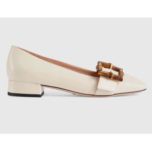 Gucci GG Women Ballet Flat with Bamboo Buckle White Leather