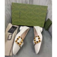 Gucci GG Women Ballet Flat with Bamboo Buckle White Leather