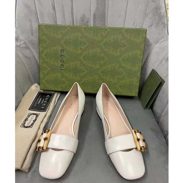 Gucci GG Women Ballet Flat with Bamboo Buckle White Leather (16)