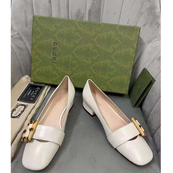 Gucci GG Women Ballet Flat with Bamboo Buckle White Leather (17)