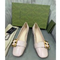 Gucci GG Women Ballet Flat with Bamboo Buckle White Leather