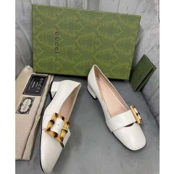 Gucci GG Women Ballet Flat with Bamboo Buckle White Leather (8)
