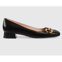 Gucci GG Women Ballet Flat with Horsebit Black Leather 3 cm Heel