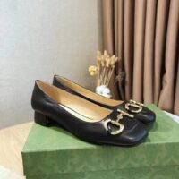 Gucci GG Women Ballet Flat with Horsebit Black Leather 3 cm Heel