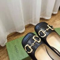 Gucci GG Women Ballet Flat with Horsebit Black Leather 3 cm Heel