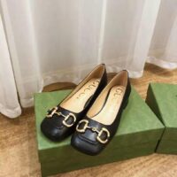 Gucci GG Women Ballet Flat with Horsebit Black Leather 3 cm Heel