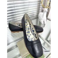 Gucci GG Women Ballet Flat with Interlocking G Black Leather 1 cm Heel