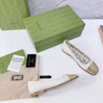 Gucci GG Women Ballet Flat with Interlocking G White Leather with Rose Gold Metallic Tip - Imagen 8