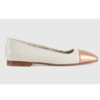 Gucci GG Women Ballet Flat with Interlocking G White Leather with Rose Gold Metallic Tip