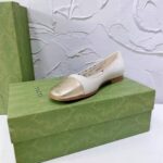 Gucci GG Women Ballet Flat with Interlocking G White Leather with Rose Gold Metallic Tip - Imagen 2