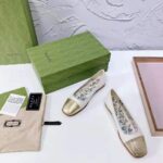 Gucci GG Women Ballet Flat with Interlocking G White Leather with Rose Gold Metallic Tip - Imagen 7