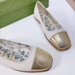 Gucci GG Women Ballet Flat with Interlocking G White Leather with Rose Gold Metallic Tip - Imagen 4