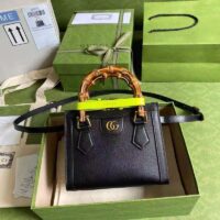 Gucci GG Women Gucci Diana Mini Tote Bag Double G Black Leather