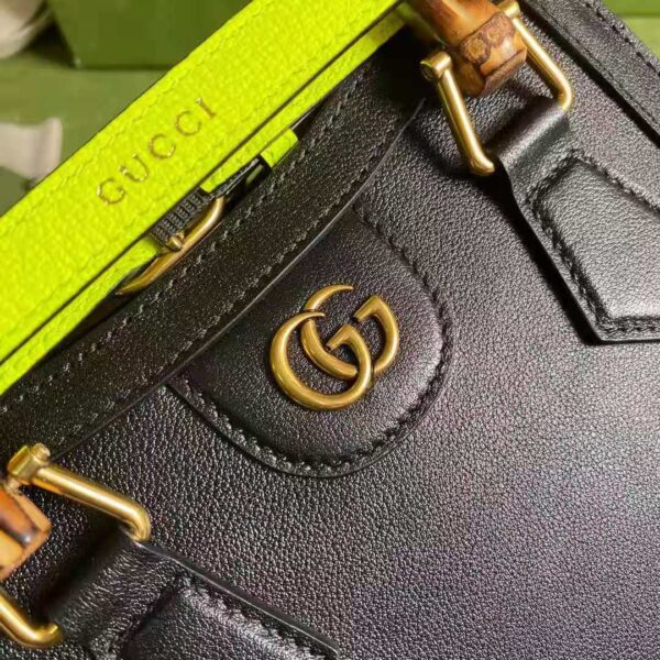 Gucci GG Women Gucci Diana Mini Tote Bag Double G Black Leather (9)