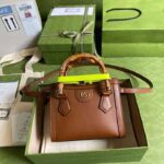 Gucci GG Women Gucci Diana Mini Tote Bag Double G Brown Leather - Image 2
