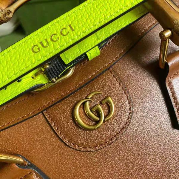 Gucci GG Women Gucci Diana Mini Tote Bag Double G Brown Leather (4)