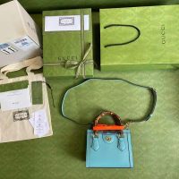 Gucci GG Women Gucci Diana Mini Tote Bag Double G Light Blue Leather