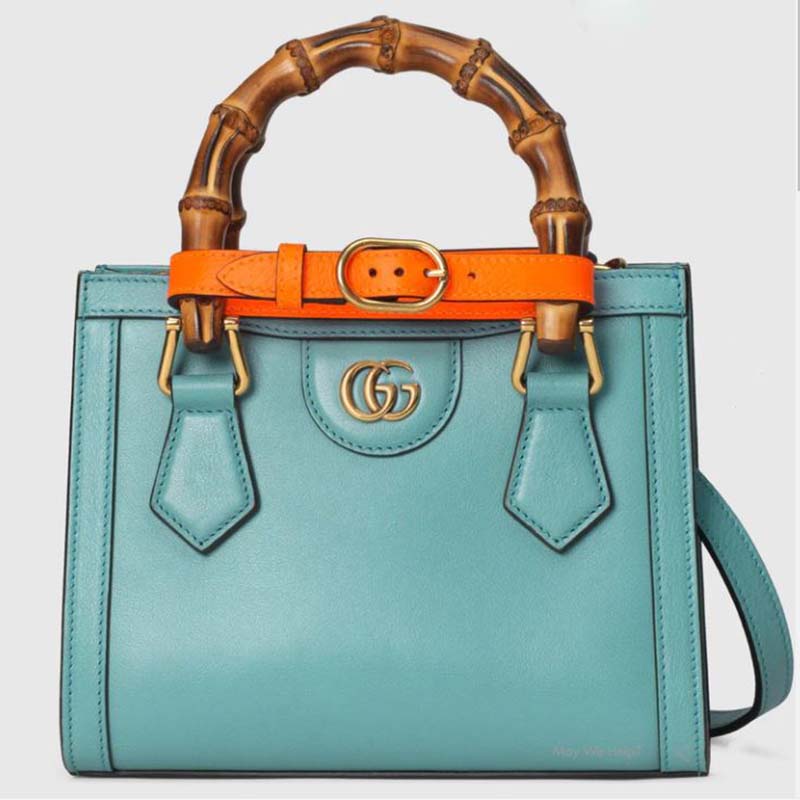 Gucci GG Women Gucci Diana Mini Tote Bag Double G Light Blue Leather ...