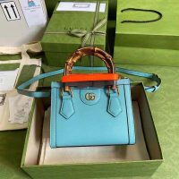 Gucci GG Women Gucci Diana Mini Tote Bag Double G Light Blue Leather