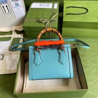 Gucci GG Women Gucci Diana Mini Tote Bag Double G Light Blue Leather