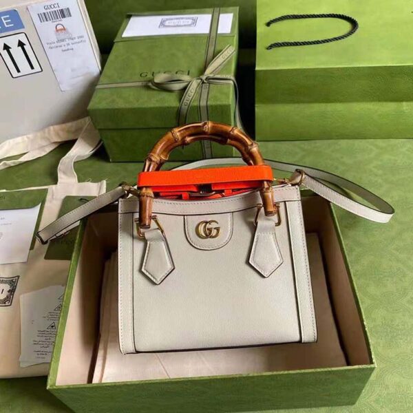 Gucci GG Women Gucci Diana Mini Tote Bag Double G White Leather (8)