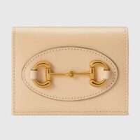 Gucci GG Women Gucci Horsebit 1955 Card Case Wallet Beige Leather