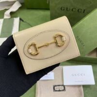 Gucci GG Women Gucci Horsebit 1955 Card Case Wallet Beige Leather