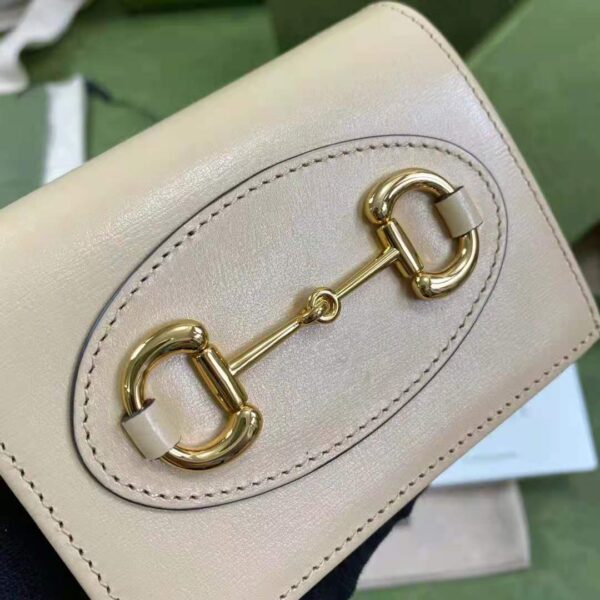 Gucci GG Women Gucci Horsebit 1955 Card Case Wallet Beige Leather (6)