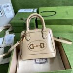 Gucci GG Women Gucci Horsebit 1955 Mini Top Handle Bag Beige Leather - Image 2