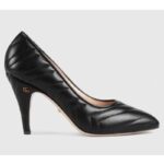 Gucci GG Dam Matelassé Pump Svart Matelassé Chevron Läder 10 cm klack