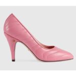 Gucci GG Women Matelassé Pump Pastel Pink Matelassé Chevron Leather 10 cm Heel