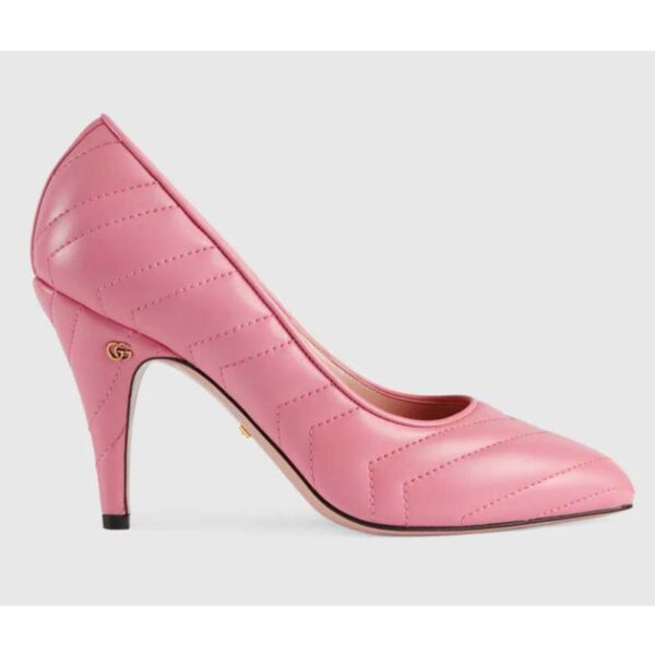 Gucci GG Women Matelassé Pump Pastel Pink Matelassé Chevron Leather 10 cm Heel