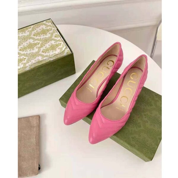 Gucci GG Women Matelassé Pump Pastel Pink Matelassé Chevron Leather 10 cm Heel (4)